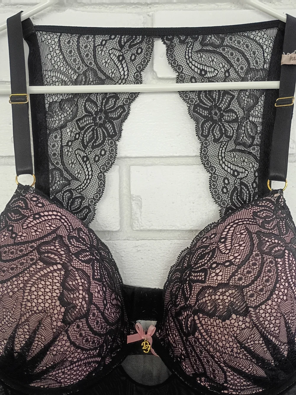 Daisy Fuentes Black & Pink Lace Babydoll Chemise Size 1X Adjustable Straps & Bra